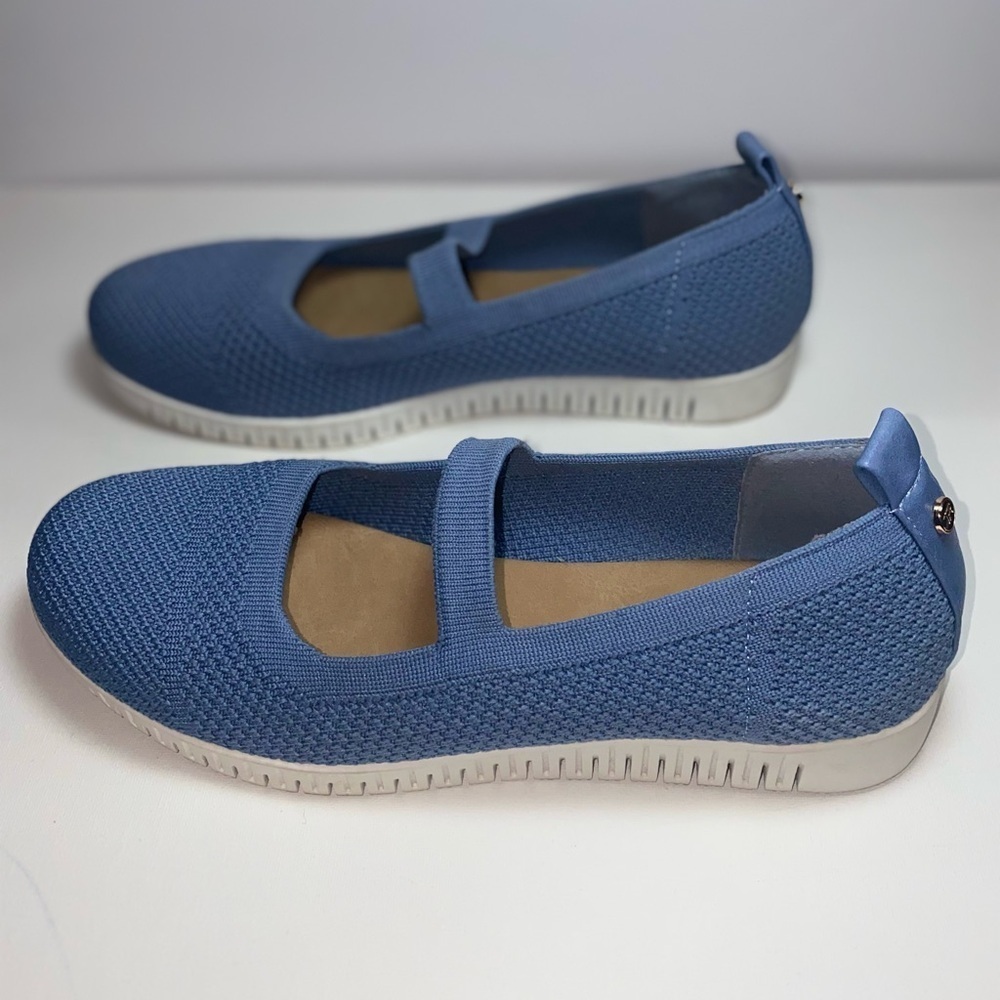 Taryn Rose Nordstrom Mary Jane Slip on Light Blue Flexible Knit Flats - Picture 3 of 6